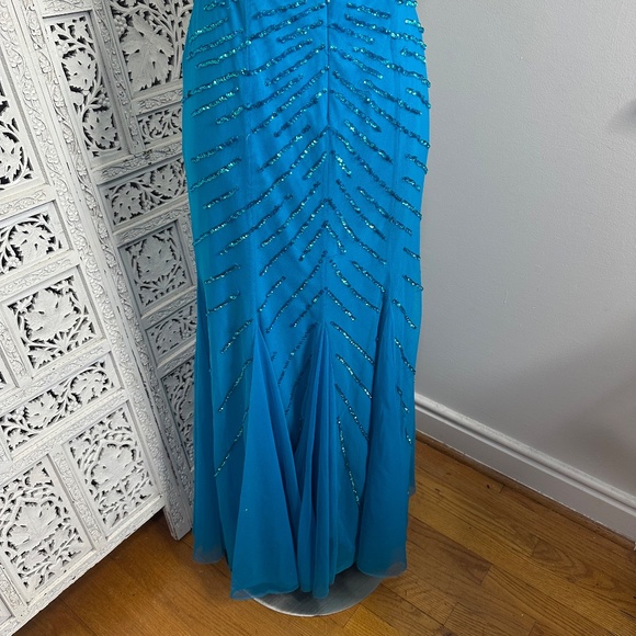 Cecily Brown Sequin Beaded Fairycore Blue Strapless V Neck Formal Prom Dress - Picture 7 of 13